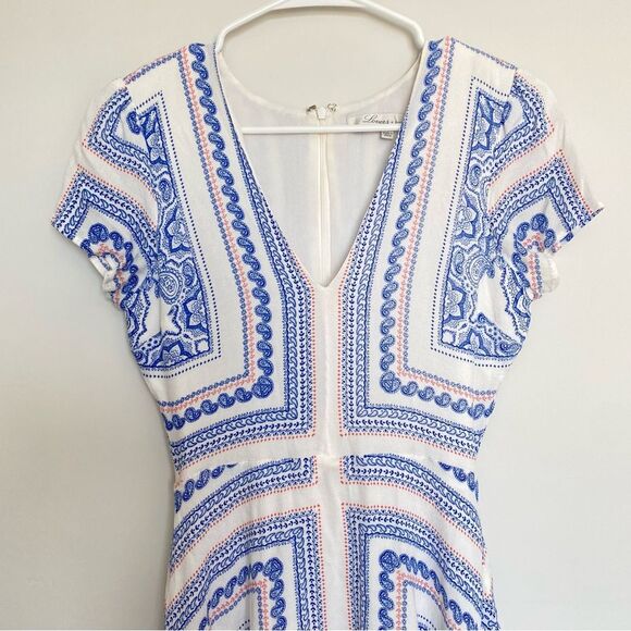 Lovers and Friends Cassidy Mini Dress Bella Scarf Print V-Neck Blue White Small - Picture 5 of 12